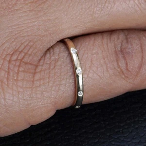Solid 14k Yellow Gold Natural Pave Diamond Proposal Eternity Band Jewelry Ring - Picture 1 of 5