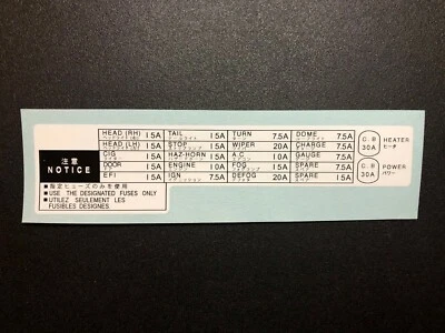 Fuse Box Cover Decal for Toyota Land Cruiser FJ62 Foto 1 de 3