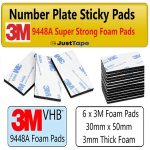 NUMBER PLATE STICKY PADS Fixing Kit x 6 Double Sided 3M Strips TAPE STRONG VHB - Picture 1 of 2