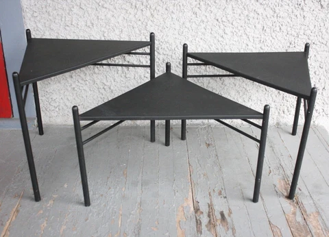 VTG Set of Three Modern Triangle Nesting Side Tables. Metal Italian Design? RARE Cover