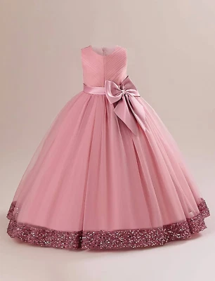 Vestido Rosado Para Niñas de Encaje Princesa Quinces Bodas Cumpleaños Lentejuela - Изображение 1 из 4