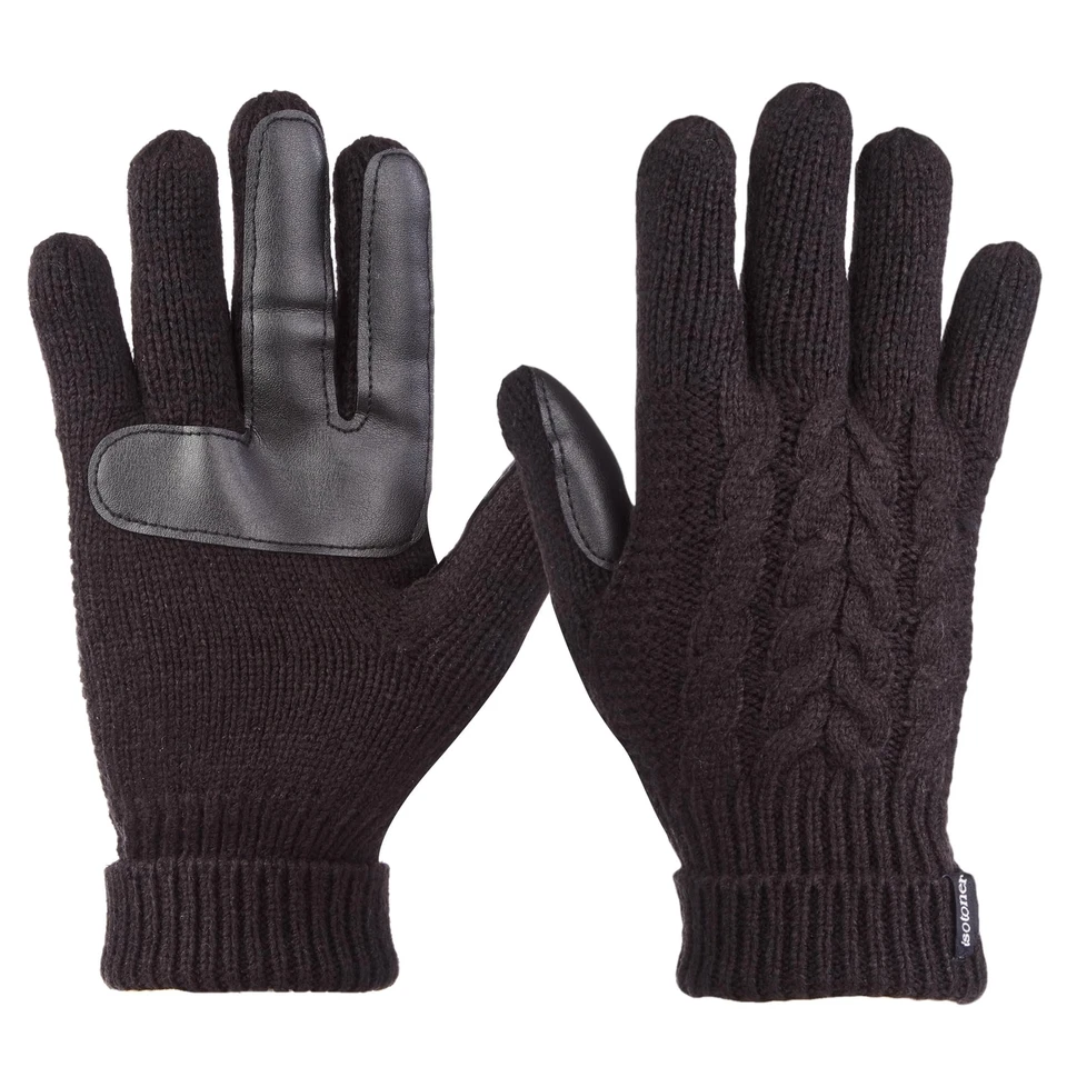 Isotoner Women’s Cable Knit Gloves W/Touchscreen Palm Patches Heather Gray OSFA
