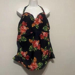 New Plus Size Floral Tankini Tropical Escape Ruched Navy Swimwear 24W - Picture 1 of 5