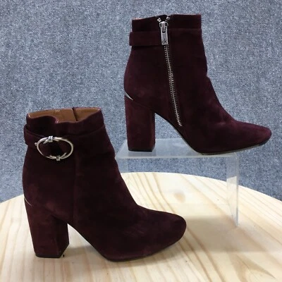 Calvin Klein Boots Womens 5.5 Cedrica Side Zip Ankle Bootie Burgundy Suede Heels - Image 1 of 4