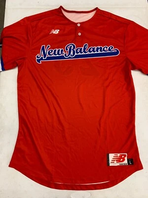 Camiseta de béisbol Henley manga corta New Balance para hombre L roja azul #23 malla simulada Foto 1 de 2
