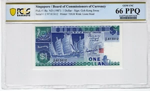 Singapore 1987 $1 PCGS Banknote Gem UNC 66 PPQ Pick 18a - Picture 1 of 2