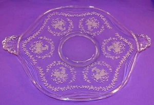 VINTAGE FOSTORIA CRYSTAL 10 1/2" HANDLED CAKE PLATE W/ MAYFLOWER ETCH CORONET - Picture 1 of 6