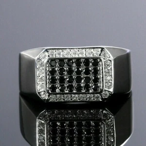 2.00CT Round Simulated Black Diamond Men Wedding Band Ring 14K White Gold Plated - Picture 1 of 7