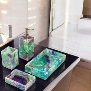 Fluorit Bad Set Seifenspender Handarbeit Hotelzimmer Bad Set Bad Deko - Bild 1 von 7