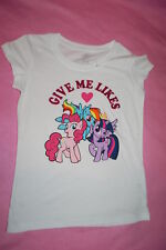 Girls T-Shirt MY LITTLE PONY White GIVE ME LIKES Rainbow Pinkie Twilight XS 4-5
