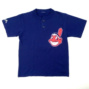 Cleveland Indians Short Sleeve 2 Button Henley Shirt Wahoo logo Size M (10-12) - Picture 1 of 6
