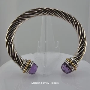 Italian Designer Sterling Silver & 18K Cable Cuff Bracelet 6" - Bild 1 von 5