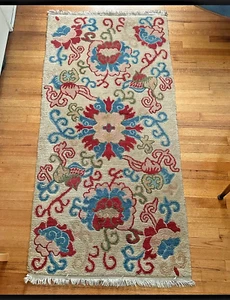 Vintage Tibetischer Teppich Handgeknüpft In Tibet 3' x 6' - Bild 1 von 4