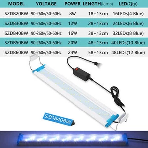 90-260V Aquarium LED Light Blue White Lamp w/ Double Extendable Brackets - Picture 1 of 17