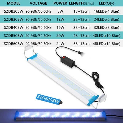 90-260V Aquarium LED Light Blue White Lamp w/ Double Extendable Brackets - Image 1 of 4
