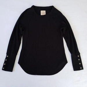 Chaser Womens Black Waffle Knit Long Sleeve Rounded Hem Thermal Top Size XS - Picture 1 of 5