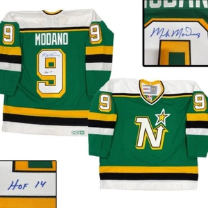 MIKE MODANO Signed Minnesota North Stars Green CCM Jersey - HOF 14 - Picture 1 of 2