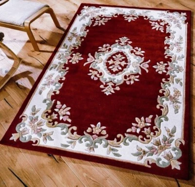 Royal rugs Red &white Handmade Tufted Woolen Rugs For Home, Kid Friendly - Image 1 of 3