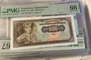 Yugoslawien Banknote 1000 Dinara 1963 Pmg 66 pic 75a - Bild 1 von 2