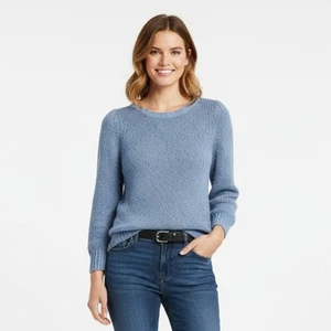 J Crew Blue Long Sleeve Woven Knit Crewneck Sweater NEW S - Picture 1 of 6
