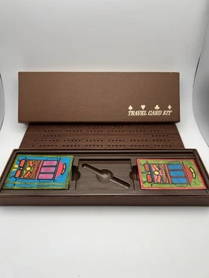 Vintage Stancraft Travel Card Kit Cribbage Game Gold Edged Cards Rail Car Theme - Image 1 of 4