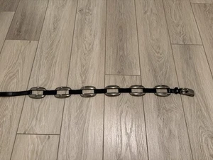 Sandy Duftler vintage belt leather Black  Silver tone chain stretchy  sz S - Picture 1 of 4
