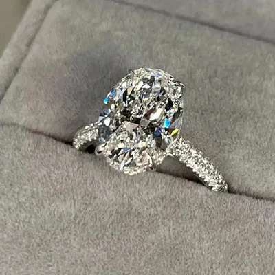 4CT Oval Cut Lab Created Diamond Halo Engagement Ring 14K White Gold Plated - Image 1 of 4