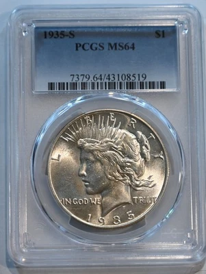 1935 S  Peace Dollar PCGS MS64 Nice Eye Appeal Free Shipping!! - Image 1 of 4