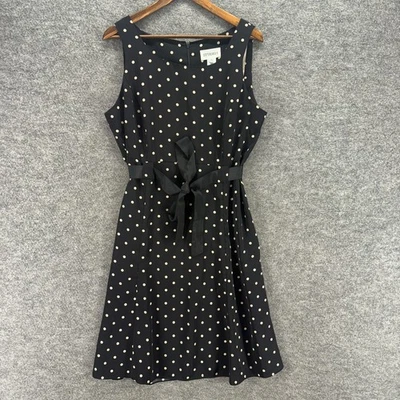 Studio I Dress Women 14 Black Polka Dot Sheath Midi Zipper Belted Sleeveless - Image 1 of 4