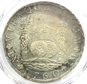 1760 Peru Pillar Dollar 8 Reales Silver Coin 8R - Certified PCGS AU Details - Picture 1 of 4