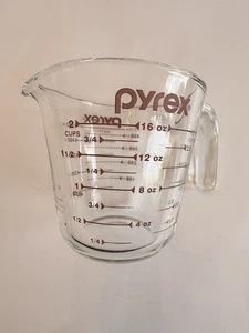 Vintage Pyrex 2 Tassen 16 Unzen Klarglas Messbecher - Metrisch 500 1/2 Liter ML - Rot - Bild 1 von 7