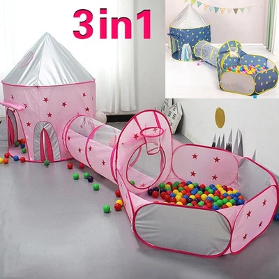 3 In1 Kids Play Tent Baby Crawl Tunnel Ball Pit Boys Girls Toy Playhouse Pop Up - Image 1 of 4
