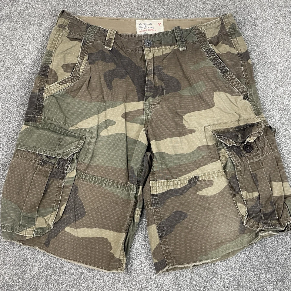 "Pantalones cortos cargo American Eagle para hombre 32 (ajuste 34) camuflaje Ripstop Y2K vintage entrepierna de 11""" Foto 1 de 4