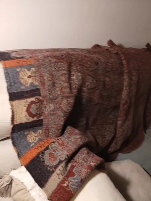 Vtg  India; Persian or Peruvian Merano Wool Woven Art Shall/ Throw Sz 32 By 88 - Image 1 of 4