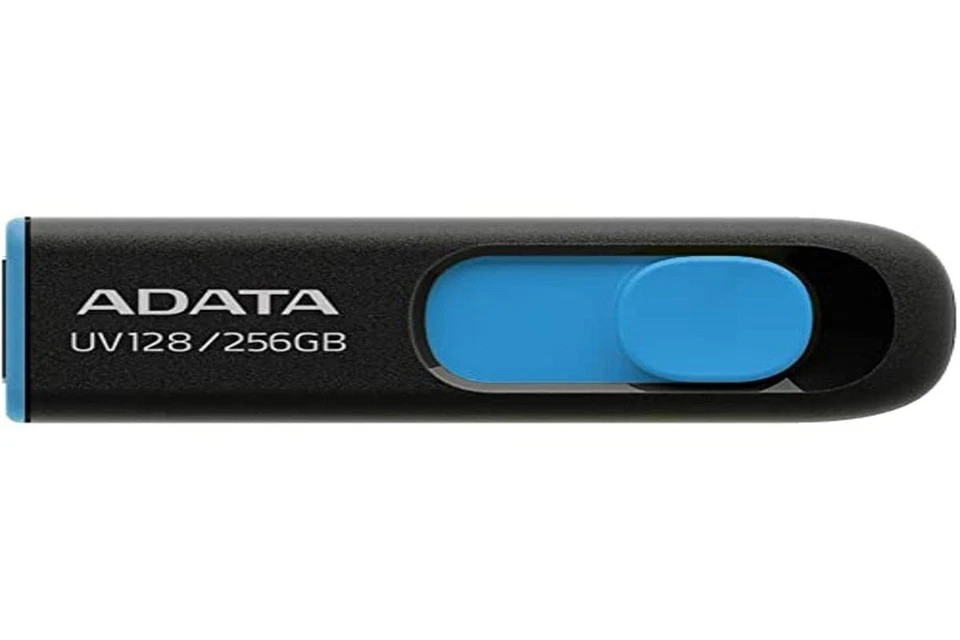 ADATA 256GB USB 3.0 Memory Pen, UV128, Retractable, Capless, Black & Blue - Image 1 of 1