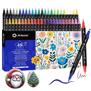 Acrylic Paint Markers 48 Colors, Acrylic Paint Pens with Brush Tip and Fine T... - Picture 1 of 6