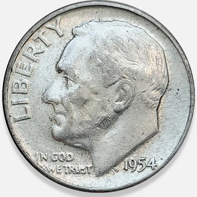 1954 P Roosevelt 10c Dime 90% Silver * Original Surfaces * 1954P - Image 1 of 2