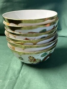 Vtg. 6 Rice Bowls Chinese 4.5” Porcelain Dragon Phoenix Gold Trim - Picture 1 of 7