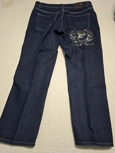 Mens Wide Leg Dark Blue Phat Farm Jeans W42 Logo On Back Pocket Great Condition - Picture 1 of 9