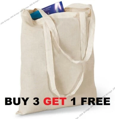 JMS BRIDGE 100% Natural Cotton Plain Shopping Shoulder Tote Bags Reusable Add 4 to Qualify