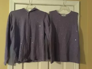 QUACKER FACTORY 2 Piece Tank Top & Hooded Jacket Sz Large Purple Sequins Sparkly - Picture 1 of 10