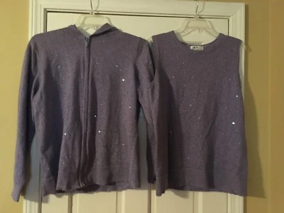 QUACKER FACTORY 2 Piece Tank Top & Hooded Jacket Sz Large Purple Sequins Sparkly - Image 1 of 4
