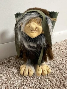 Vintage Folk Art Troll 7” Tall Elf Like Primitive Troll Carrying Stones - Picture 1 of 7