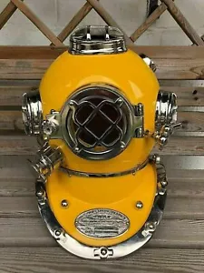 Vintage Marine Boston Yellow Brass Scuba Diving Divers Helmet US Navy Mark IV - Picture 1 of 5