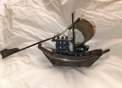 Antiguo barco chino de plata - barco de plata genuina del siglo XIX Foto 1 de 4