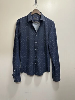 Rugby University Stretch Long Sleeve Mens Dress Shirt Sz SML Blue Anchor Pattern - Image 1 of 4