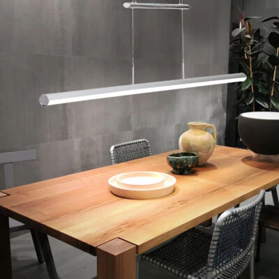 Lampada A Soffitto LED Appesa Sospensione Cromo Alluminio Salotto Ess Camera - Immagine 1 di 4