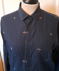 TED BAKER Navy Blue Cadillac Helicopter Bowling Beer Long Sleeve Shirt Size XL