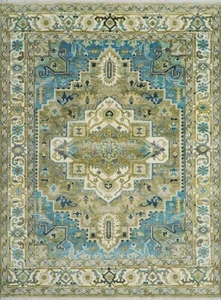 Multi Size 100% Wool Rug Hand Knotted Premium Blue & Beige Serapi Area Rug - Picture 1 of 6