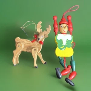 Lot Pinocchio Wooden Figure Toy Ornament With Pull String ~ and articulated deer - Picture 1 of 7